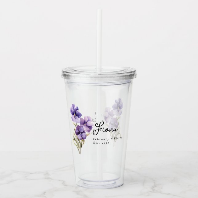 Februar Geburtsmonat Blume Violet Personalisiert Acryltrinkbecher (Vorderseite)
