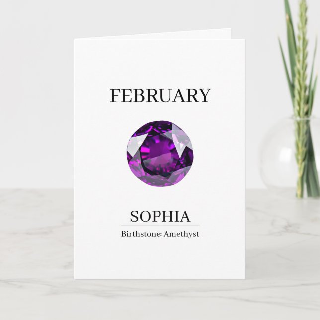 Februar Geburtsstein Geburtstagsname Amethyst Karte (Vorderseite)