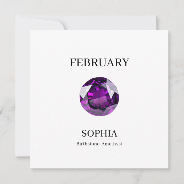 Februar Geburtsstein Geburtstagsname Amethyst Karte (Vorderseite)