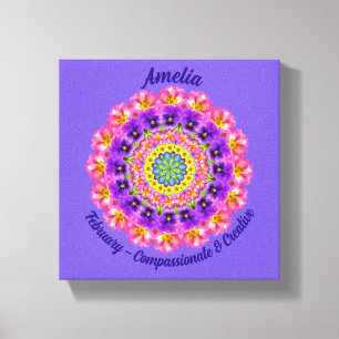 Februar Geburtstag Blume Personalisiert Mandala Ze Leinwanddruck