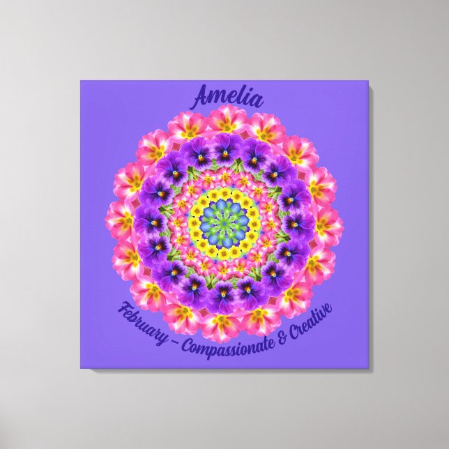 Februar Geburtstag Blume Personalisiert Mandala Ze Leinwanddruck (Vorderseite)