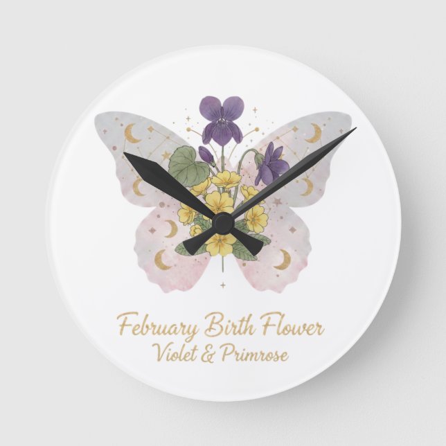 Februar Geburtstagsblumen Wanduhr (Vorderseite)