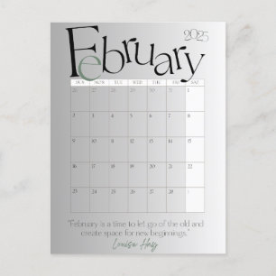 Februar Gray Modern Monthly Calendar 2025 Postkarte