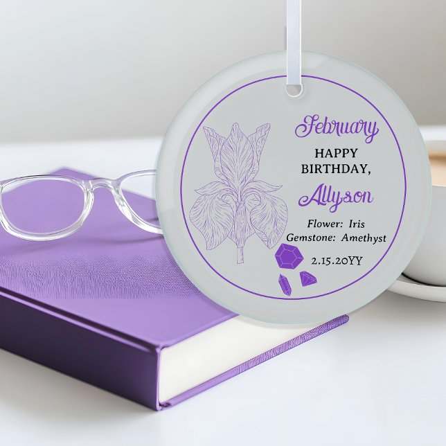 Februar Iris Floral | Amethyst Birthday Keepake Ornament Aus Glas (February Iris Floral | Amethyst Gemstone Birthday Keepsake Glass Ornament)