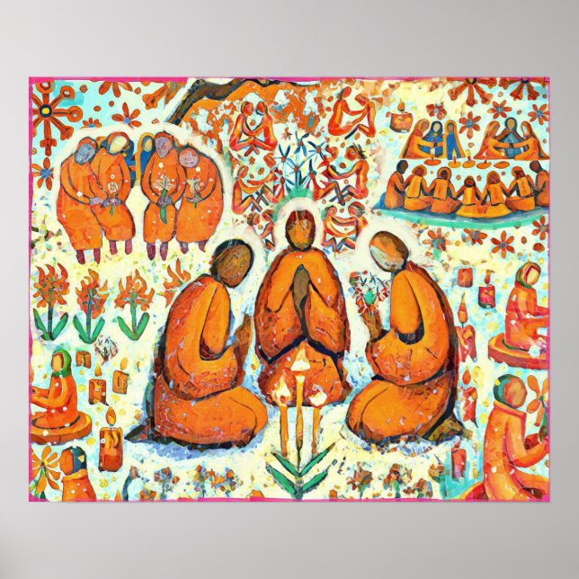 Februar Naive Folk Art Winter Liebe Gebet Poster (Vorne)