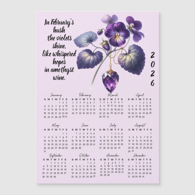 Februar-Veilchen- und Amethyst-Kalender Magnetkarte (Vorderseite)