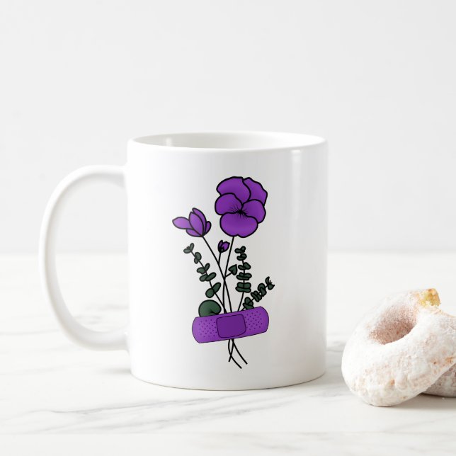 Februar Violet Blume Bandaid Kaffeetasse (Mit Donut)