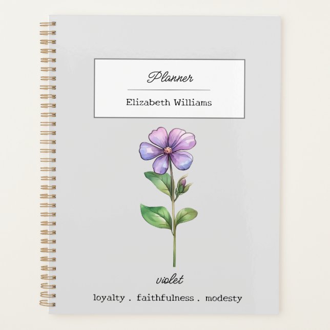 FEBRUAR VIOLET GEBURTSBLUME PERSONALISIERT PLANER (Vorderseite)