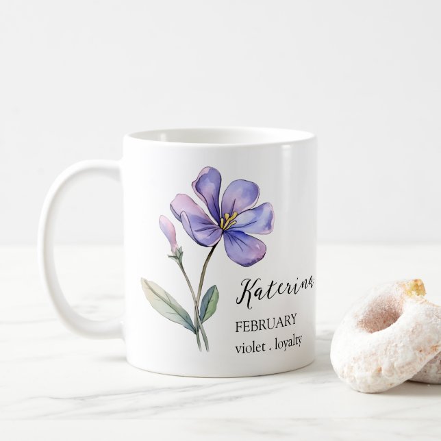 FEBRUAR VIOLET GEBURTSTAG BLUME MONAT NAME GIFT KAFFEETASSE (Mit Donut)