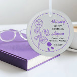 Februar Violets Floral Amethyst Geburtstag Keepake Ornament Aus Glas<br><div class="desc">Im Februar werden drei Blume Geburtstage für diesen Monat gefeiert: Violetten, Primaten und Reisen. Dieses Design zeichnet sich durch die Schönheit der Veilchen aus. Der Edelstein für Februar ist Amethyst. Dieses Design zeigt die Blume und Edelsteine zusammen mit dem Namen des Empfängers in einer Amethystfarbe. Wir haben ihn mit einem...</div>