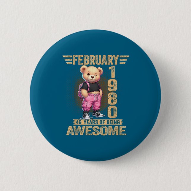 February 1980 46th Birthday 46 Year Teddy Bear Bei Button (Vorderseite)
