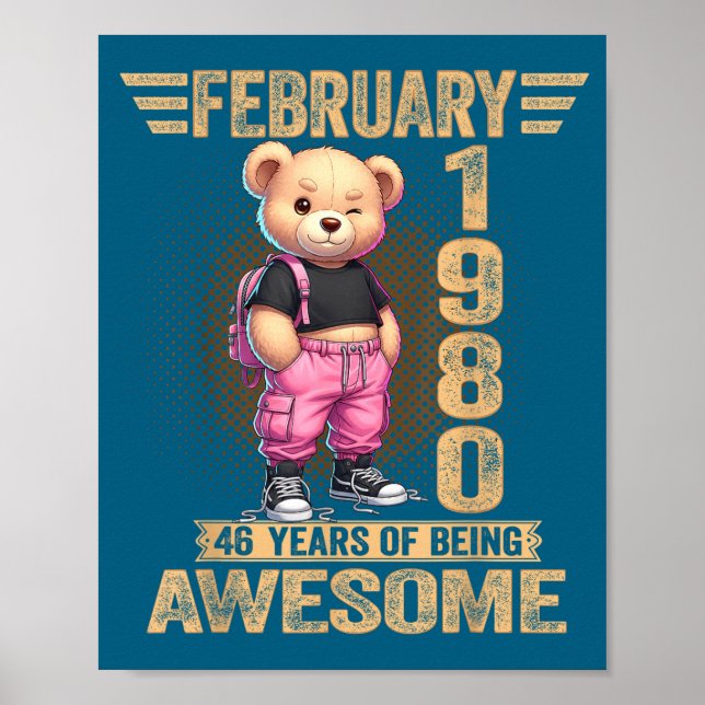 February 1980 46th Birthday 46 Year Teddy Bear Bei Poster (Vorne)
