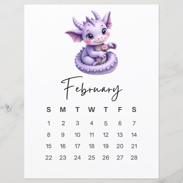 February Baby Dragon Cute Fantasy Monthly Calendar (Vorderseite)