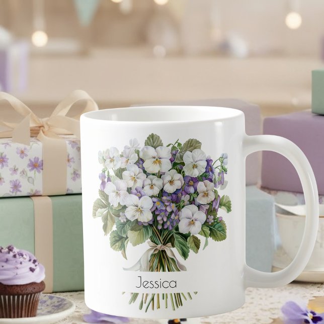 February Birth Flower Birthday Mug | Violets Kaffeetasse (Von Creator hochgeladen)