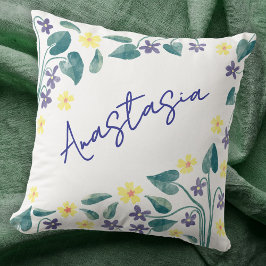 February Birth Month Violet Primrose Personalized Kissen