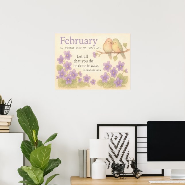 February Birthday Floral Inspirational Birth Month Poster (Heimbüro)