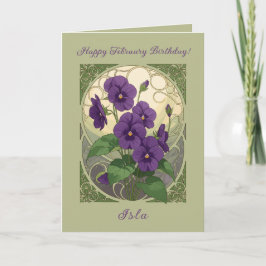 February Birthday Viola Flowers Art Nouveau Style Karte