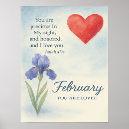 February Love with Heart Inspirational Floral Poster