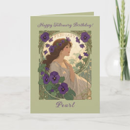 February Viola Birth Flower Art Nouveau Style Karte
