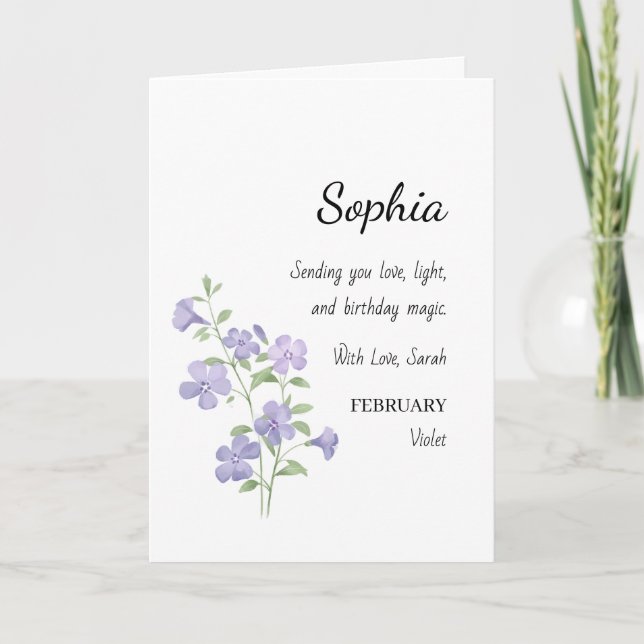 February Violet Personalized Birthday Karte (Vorderseite)