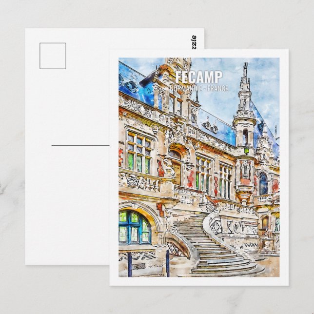 Fecamp Normandie Frankreich Unterwegs Wasserfarbsk Postkarte (Vorne/Hinten)