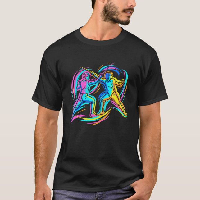 Fechtduell Schwertkämpfer T-Shirt (Vorderseite)