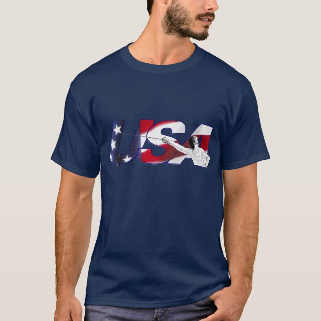 Fechtende USA - blaues Shirt (Vorderseite)