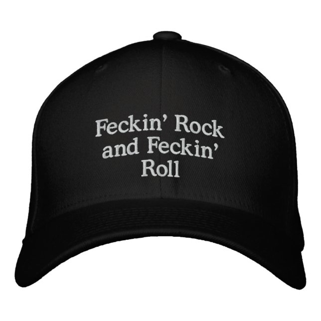 "Feckin' Rock and Feckin' Roll" Cap (schwarz) Bestickte Baseballkappe (Vorderseite)