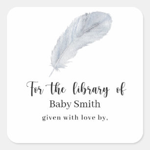 Feder - Baby Shower Bibliothek Quadratischer Aufkleber
