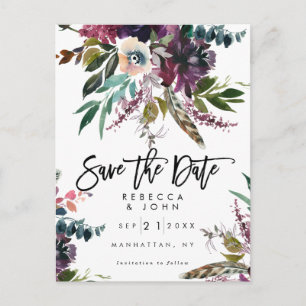Feder boho mit Blumen Save the Date wedding Karte