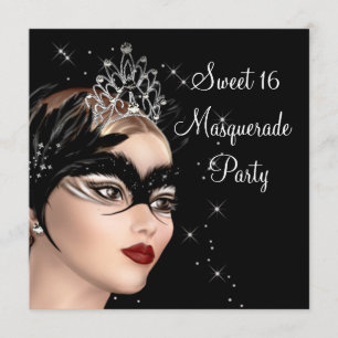 Feder-Maske-Tiara Sweet 16 Maskenball-Party Einladung