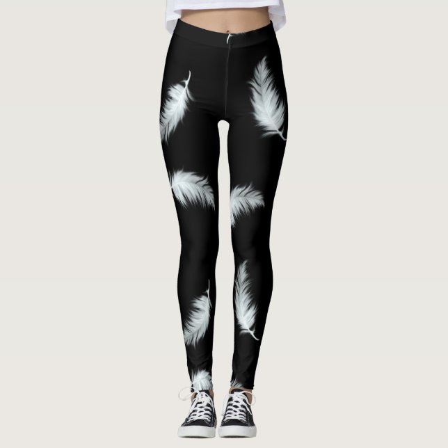 Feder-Muster (kundengerechte Hintergrundfarbe) Leggings (Vorderseite)