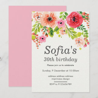 Feder, rosa Blumenkarte, Party Einladung