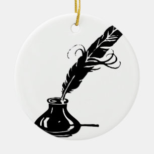 Feder und Tintenflasche Keramikornament