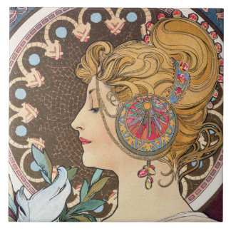 Feder von Alphonse Mucha - Vintage Art Nouveau Fliese