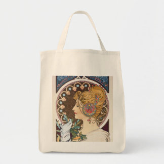 Feder von Alphonse Mucha - Vintage Art Nouveau Tragetasche