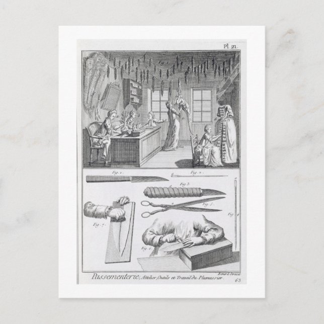 Federarbeiter und ihre Werkzeuge aus dem 'Encyclo Postkarte (Vorderseite)