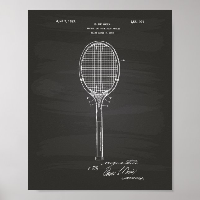 Federballschläger 1925 Patent Kunst Tafelbild Poster (Vorne)