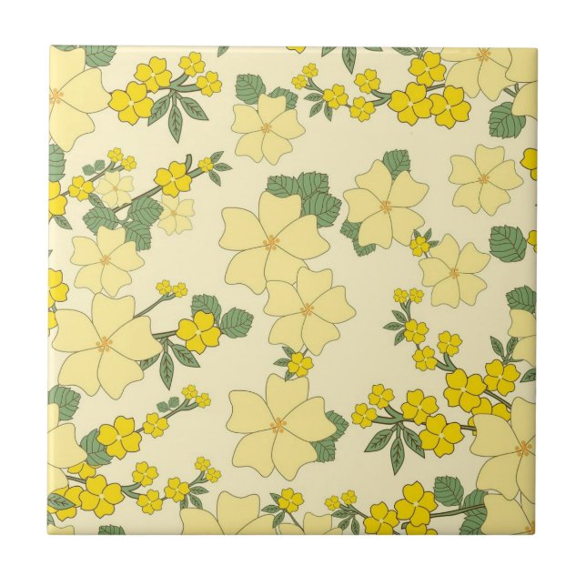 Federgelbe Blume Muster Tile Fliese (Vorderseite)