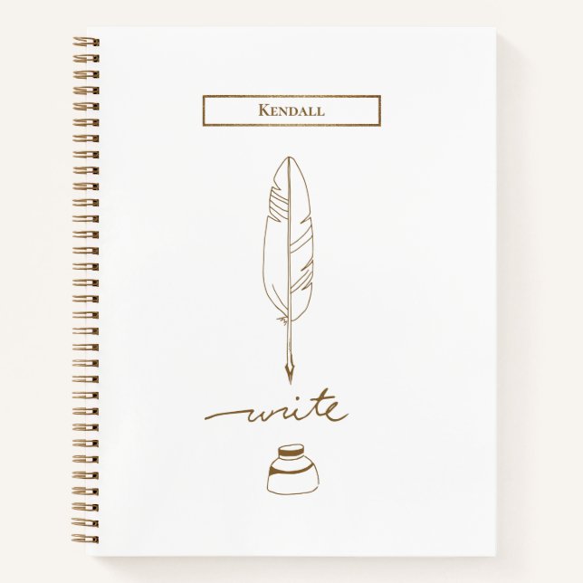 Federkiel Custom-Schreibzug Goldton Personalisiert Notizbuch (Vorderseite)