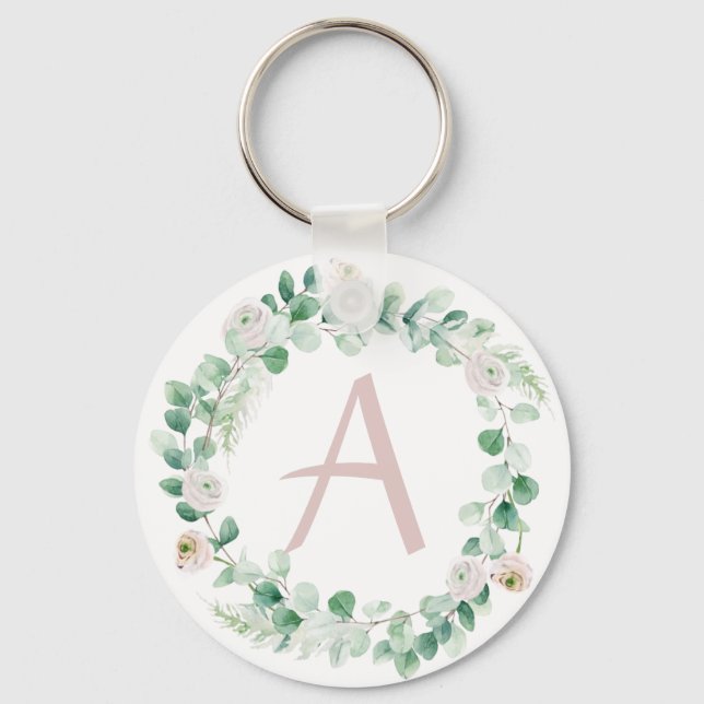 Federkranz mit Buchstaben, individuell einstellbar Schlüsselanhänger (Vorderseite)