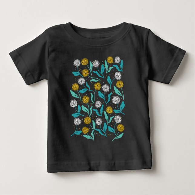 Federkronen-Blume und Blätter Design Baby T-shirt (Vorderseite)