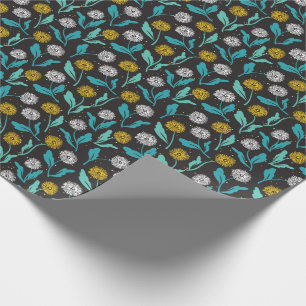 Federkronen-Blume und Blätter Design Geschenkpapier