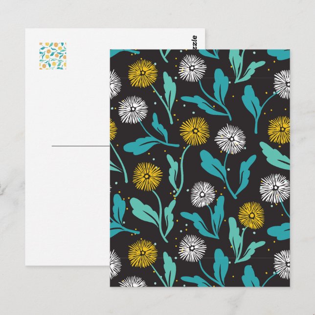 Federkronen-Blume und Blätter Design Postkarte (Vorne/Hinten)