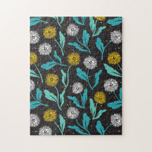 Federkronen-Blume und Blätter Design Puzzle