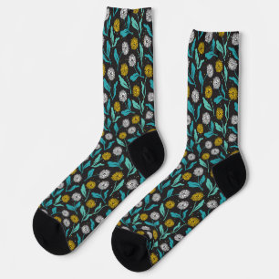 Federkronen-Blume und Blätter Design Socken