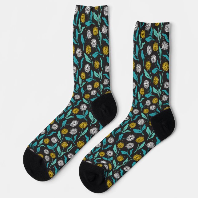 Federkronen-Blume und Blätter Design Socken (Linkes Detail)