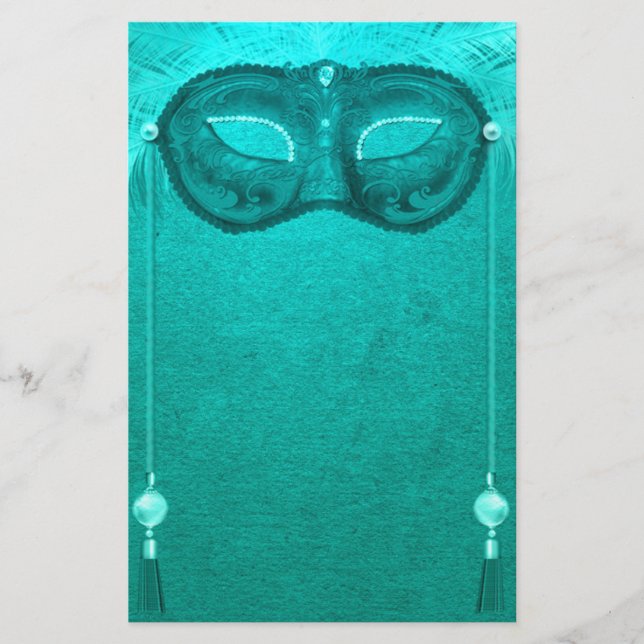 Federmaske elegant Vintag aquamarin Briefpapier (Vorderseite)