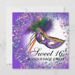Federmaske Lila Sweet 16 Maskenballparty Einladung