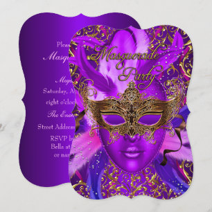 Federmaske Violett Gold Maskenball Einladung